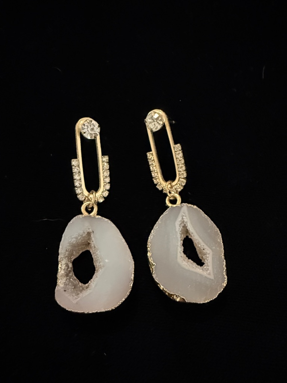 Gold Tone White/Gray Geode Drop Earrings - Women's Jewelry